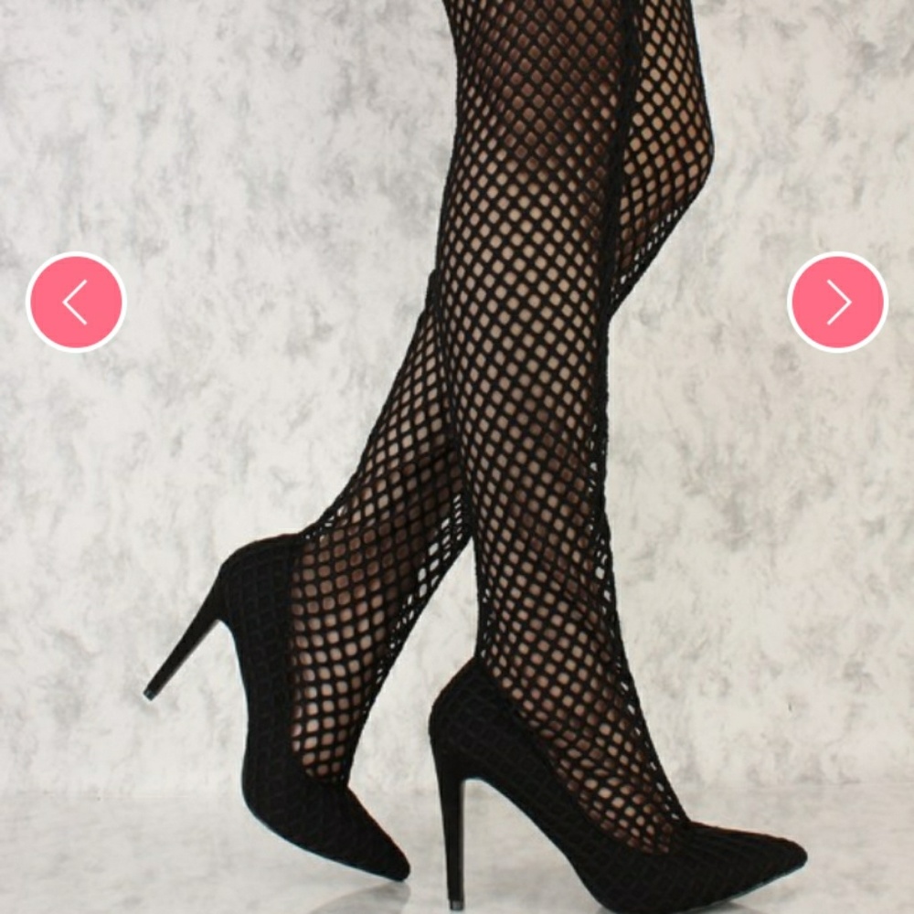 Black Mesh Thigh High Pumps size 9 NEVER BEEN WORN